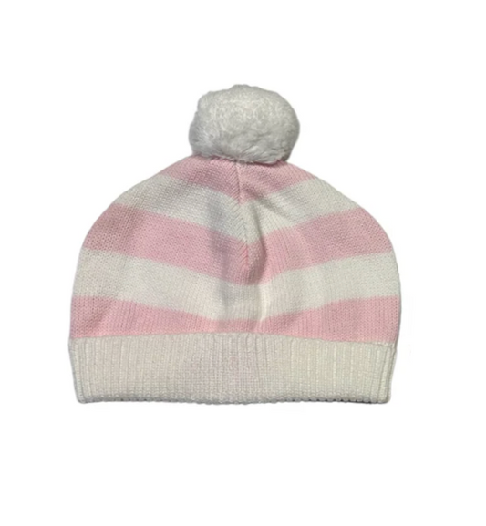 Striped Knit Hat with Pom Pom, Pink