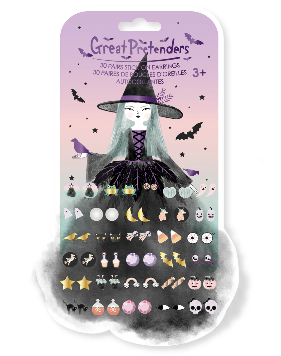 Natasha the Raven Witch Halloween Stick on Earrings, Set of 30
