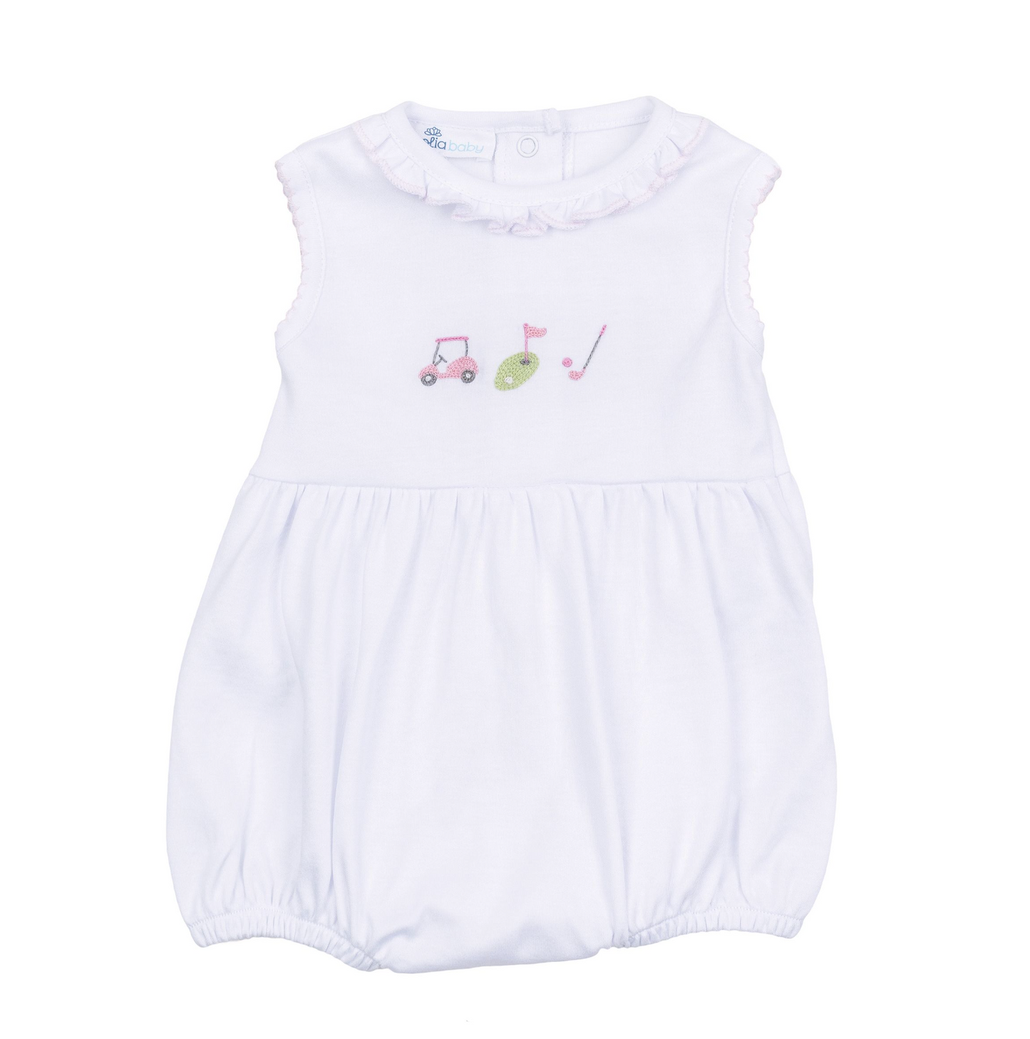 Girl's Sleeveless Tiny Tee Time Embroidered Bubble with Collar