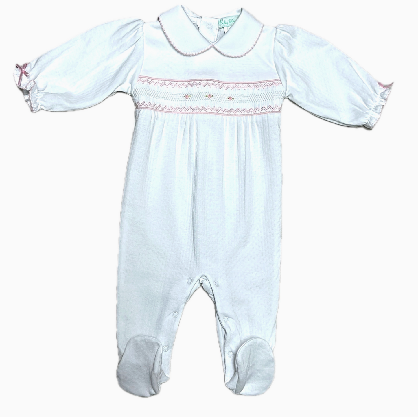 Sweet Baby White Jacquard Girls Footie