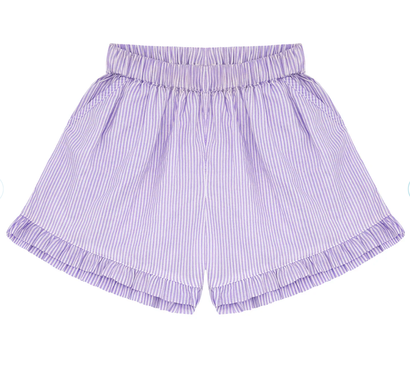 Girls Lavender Stripe Ruffle Shorts