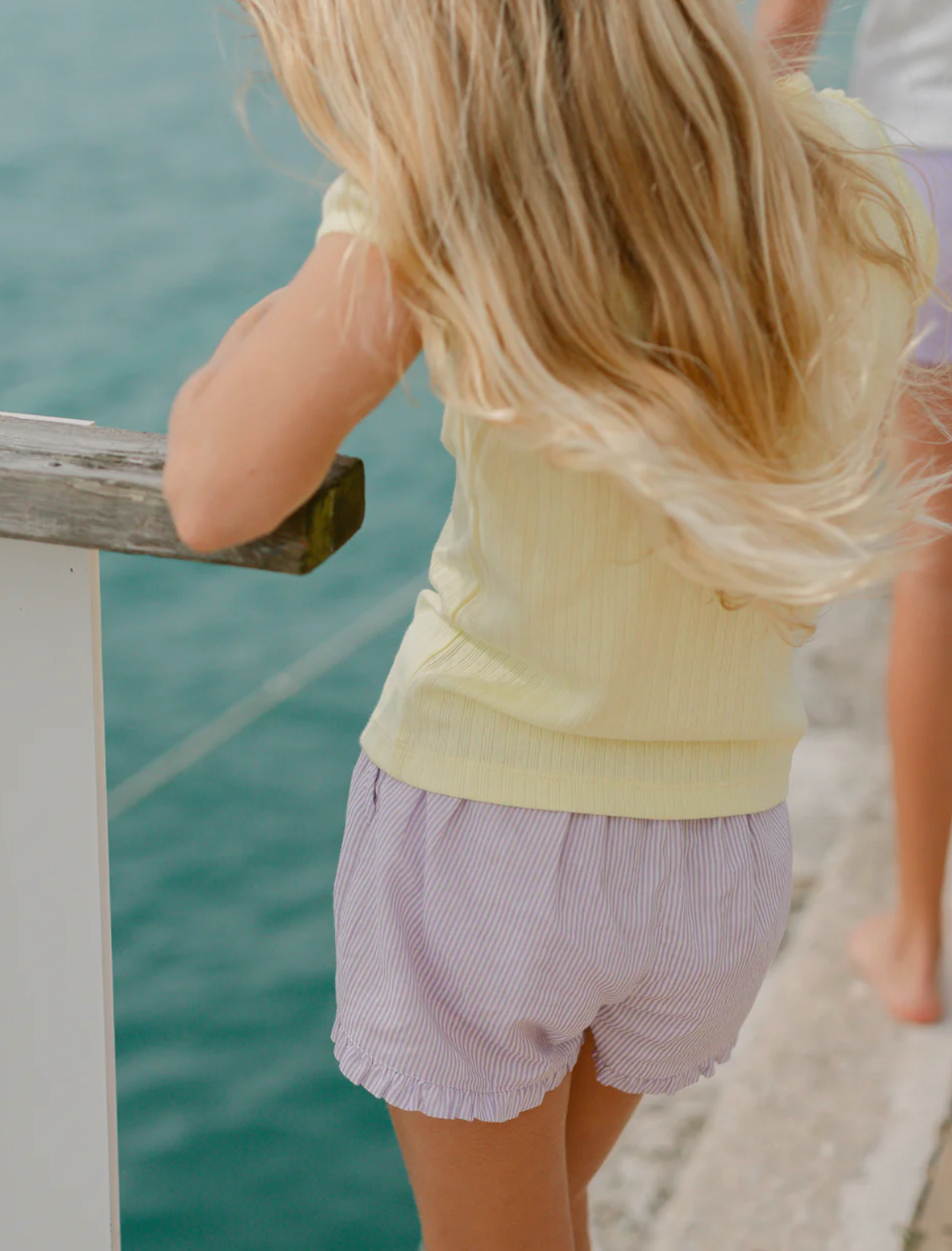 Girls Lavender Stripe Ruffle Shorts