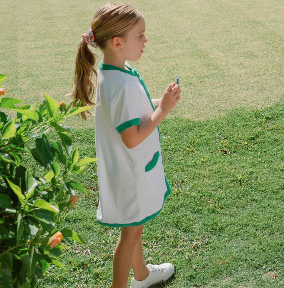 Girls White French Terry Button Down Dress