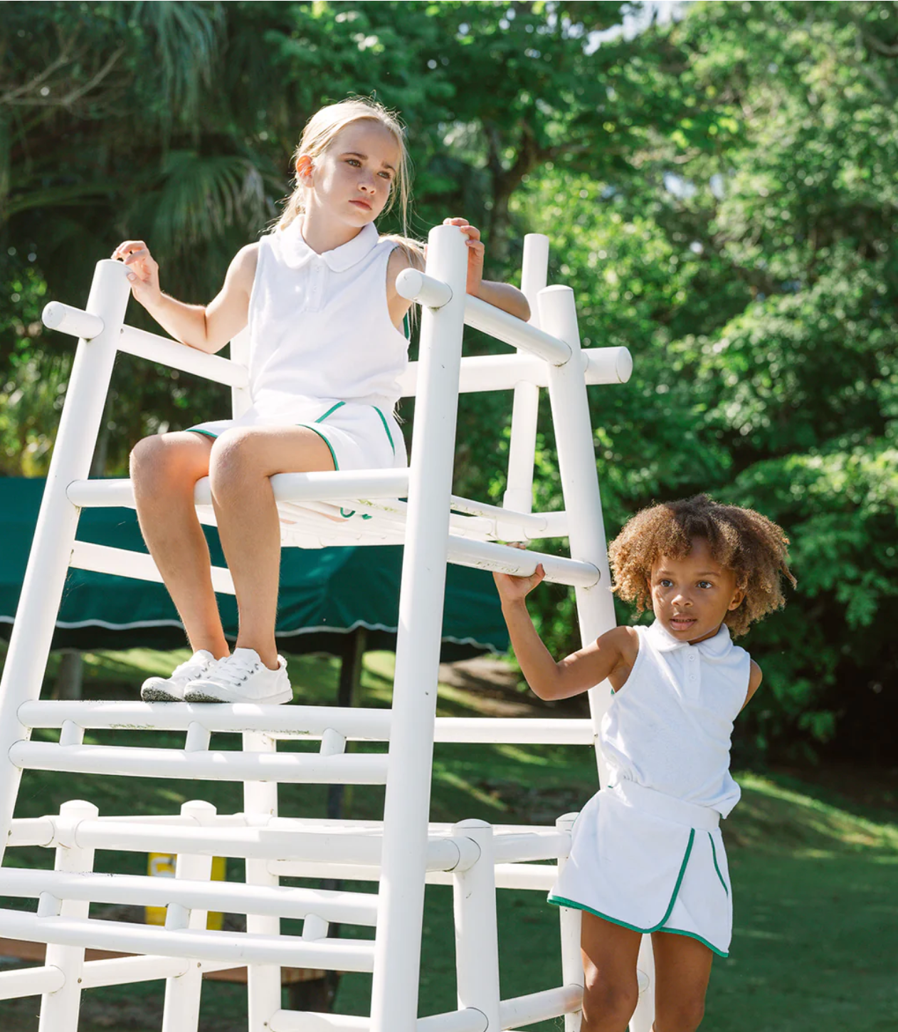 Girls White French Terry Tennis Tank Top & Skort Set