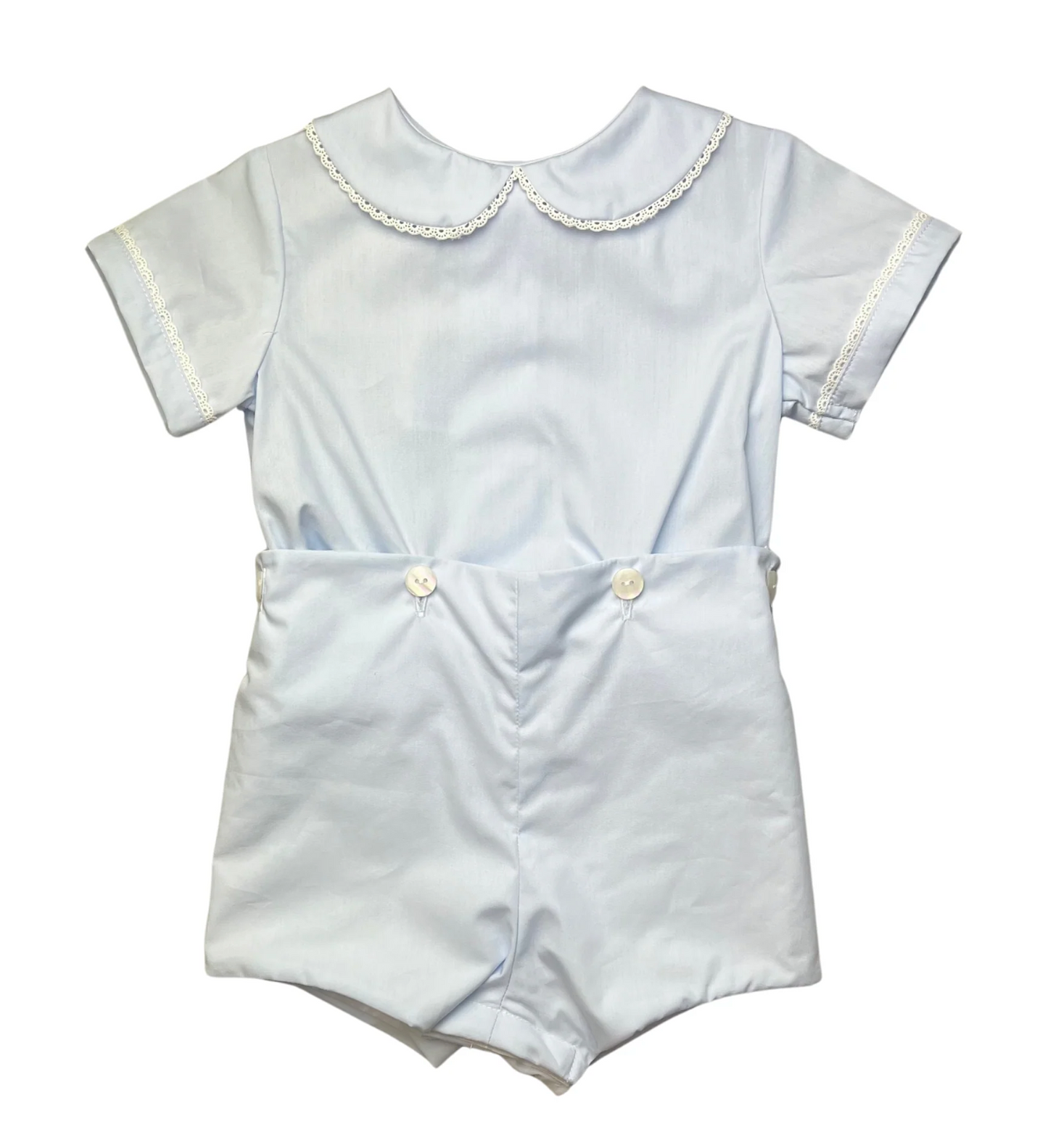 Blue Tyler Button on Short Set with Lace Trim