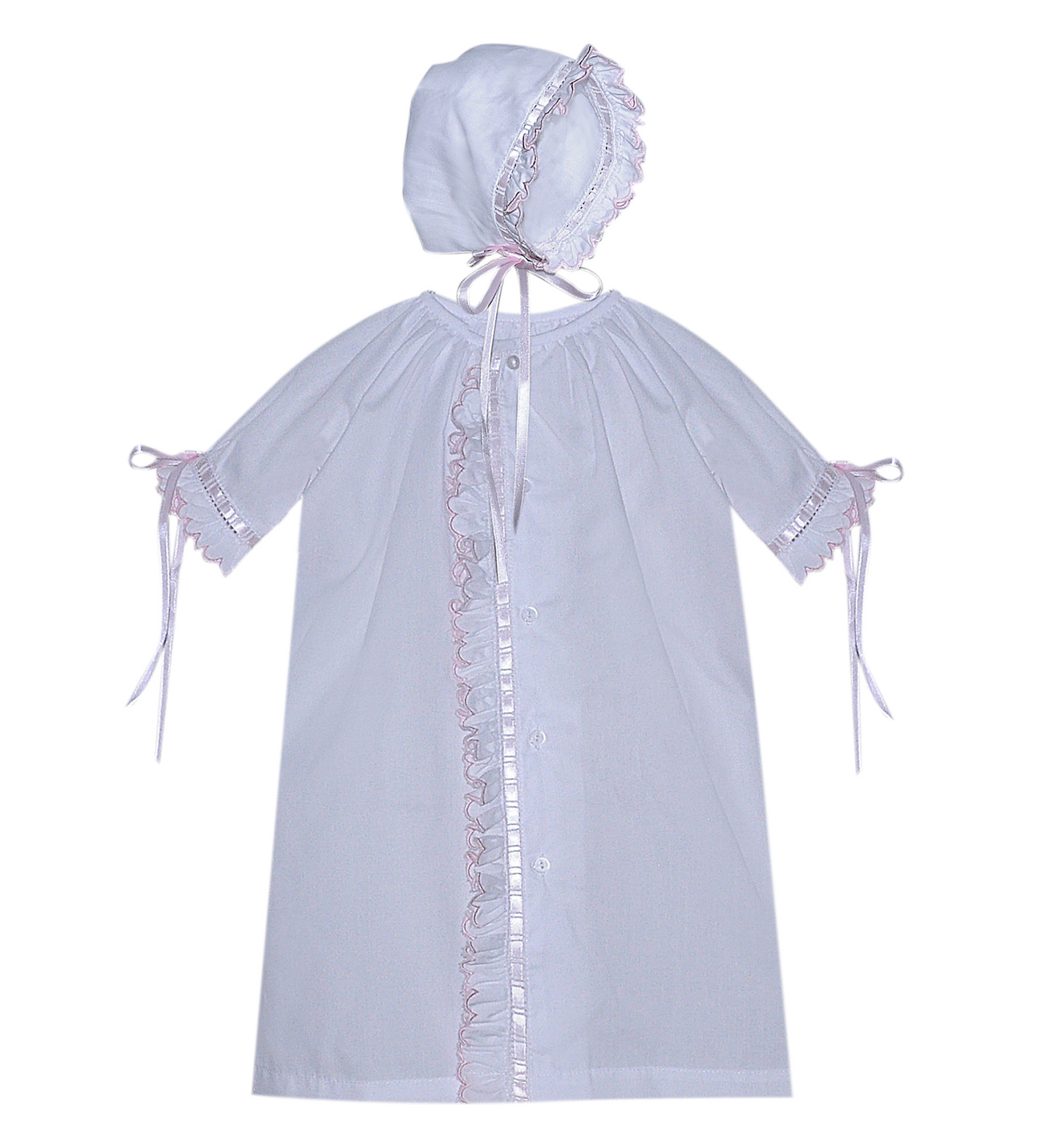 Finn Daygown, Scallop Ruffle, White with Pink