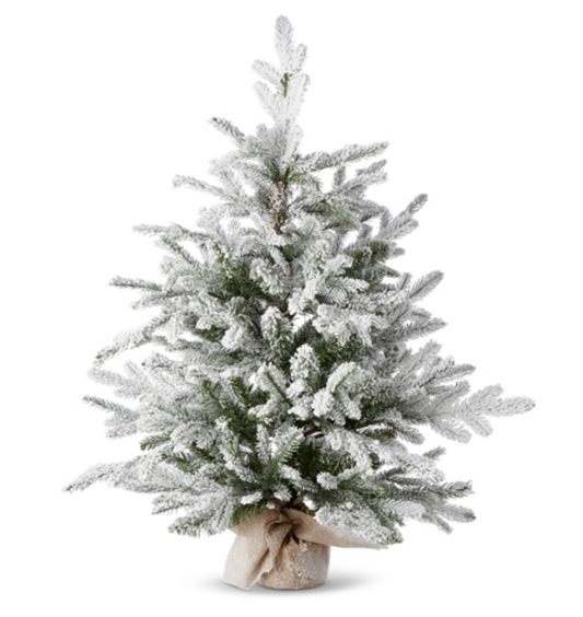 Flocked Tree In Burlap Bag, 3 Foot