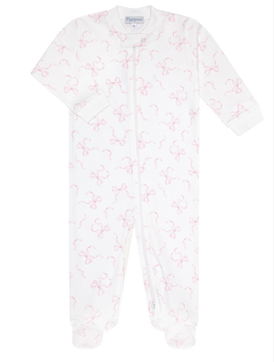 Charming Bows Print Zipper Footie