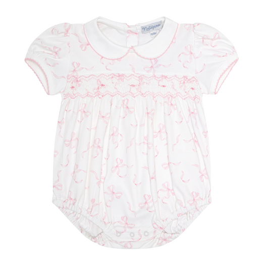 Charming Bows Print Smocked Bubble