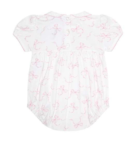 Charming Bows Print Smocked Bubble