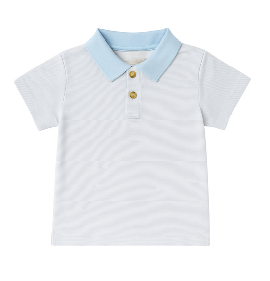 Short Sleeve Polo Shirt, Light Blue Stripe