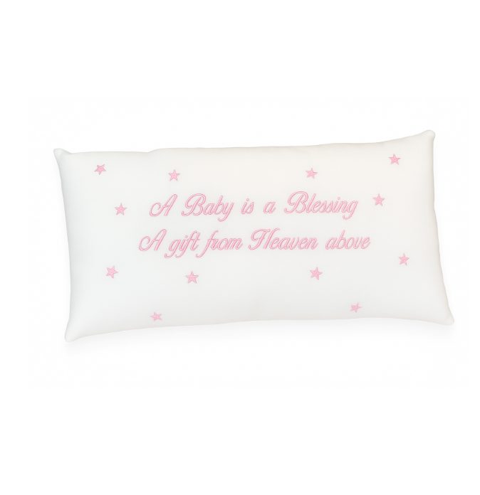 Baby is a Blessing Pillow, White with Pink