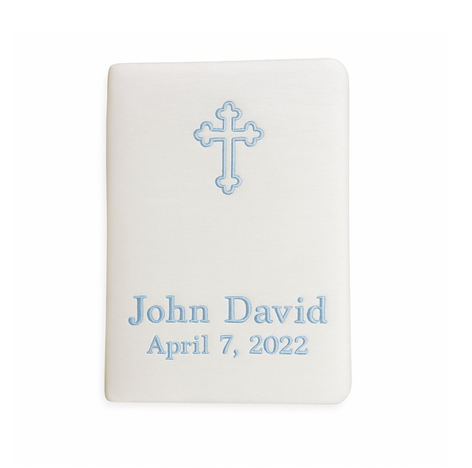 Personalized Children’s Bible in Shantung with Cross, Blue