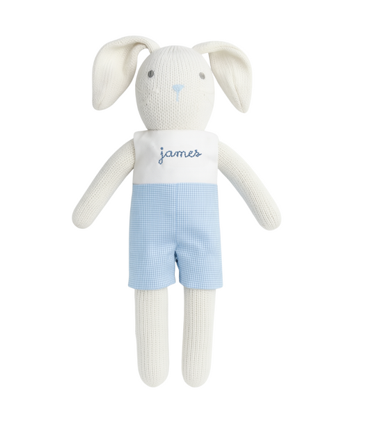 Hand-Knit Bunny Boy, Gingham Romper