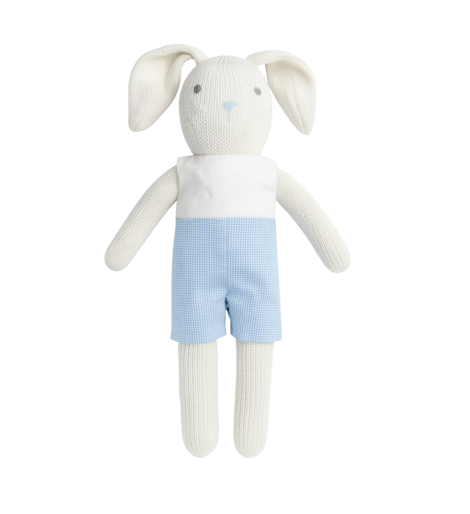 Hand-Knit Bunny Boy, Gingham Romper
