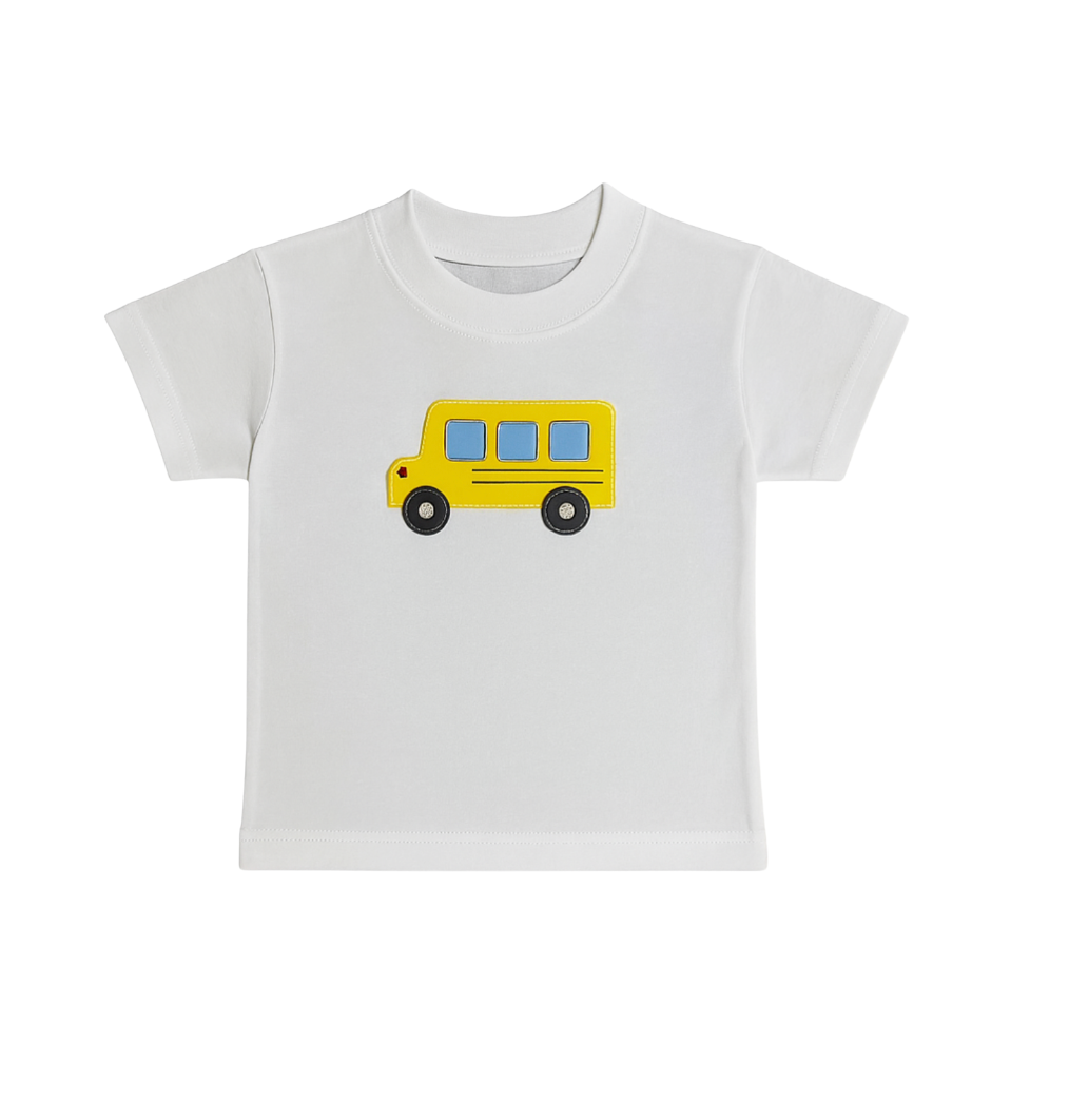 Applique Short Sleeve T-Shirt, School Bus