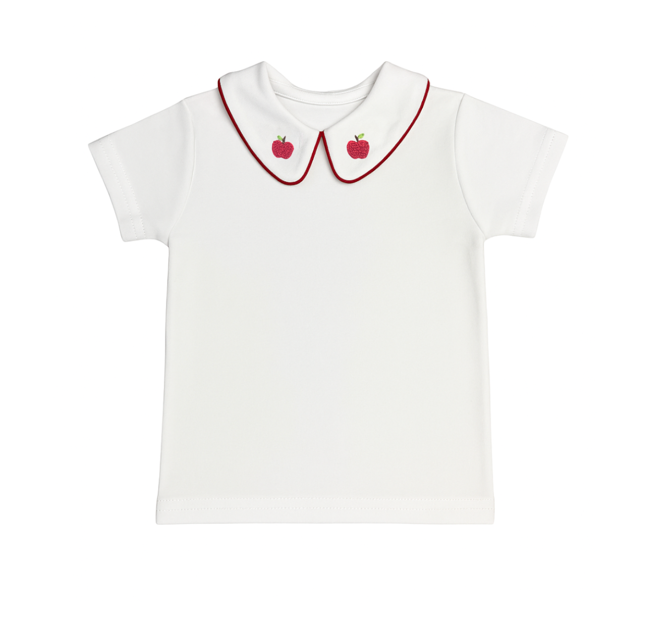 Boy's Short Sleeve Collared Shirt, Embroidered Apples on Collar