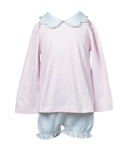 Scallop Bloomer Set - Pink Stripe
