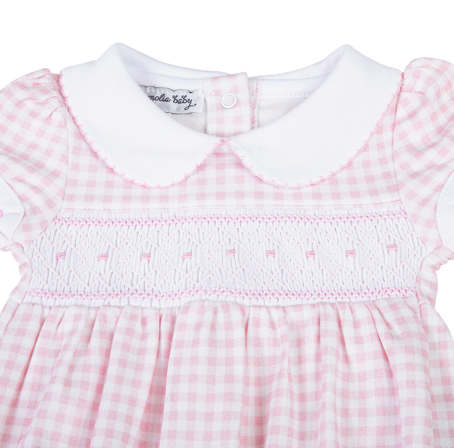 Mini Checks Pink Smocked Collared Bubble