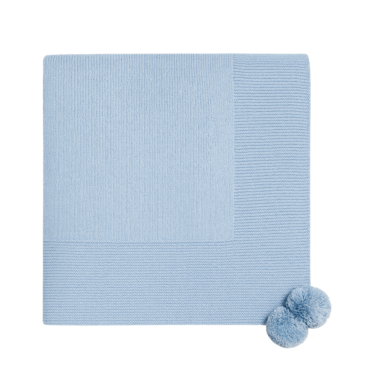 Knit Baby Blanket with Pompoms, Blue