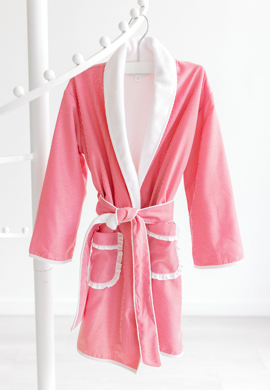 Girl's Bath Robe, Red Stripe