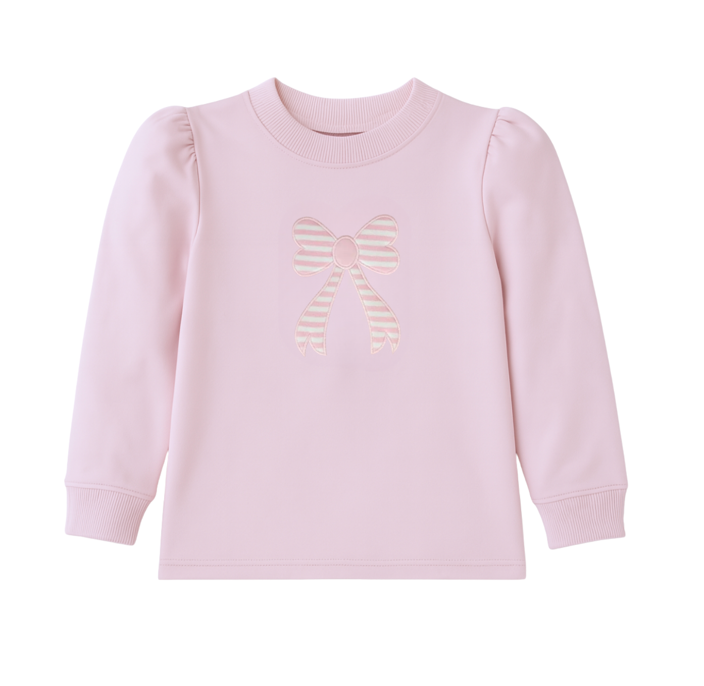 Girl's Stripe Bow Applique Light Pink Sweatshirt