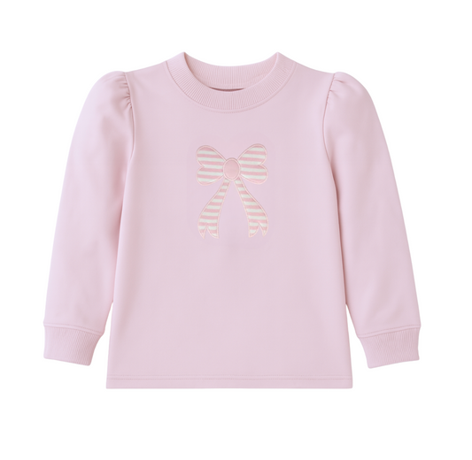 Girl's Stripe Bow Applique Light Pink Sweatshirt