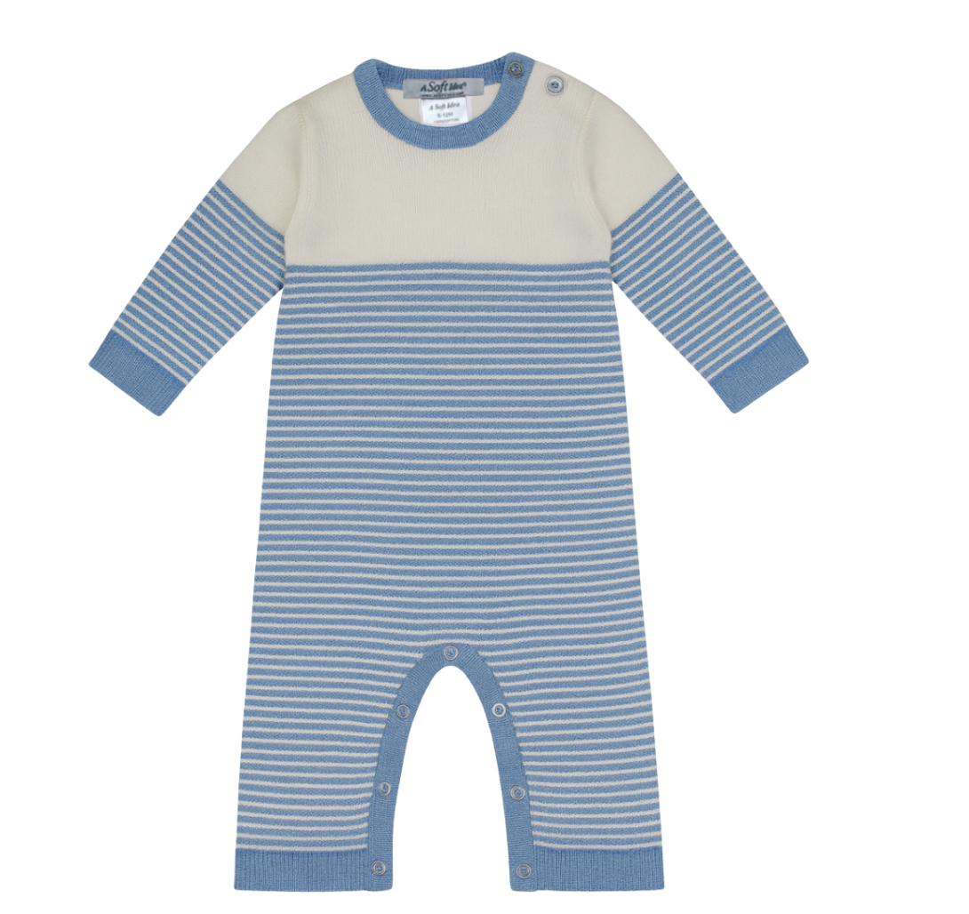 Seed Stitch Knit Romper, Blue