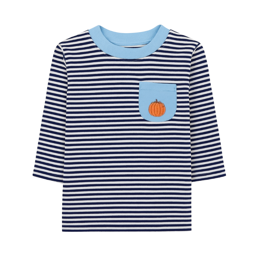 Long Sleeve Striped Pocket Tee, Pumpkin