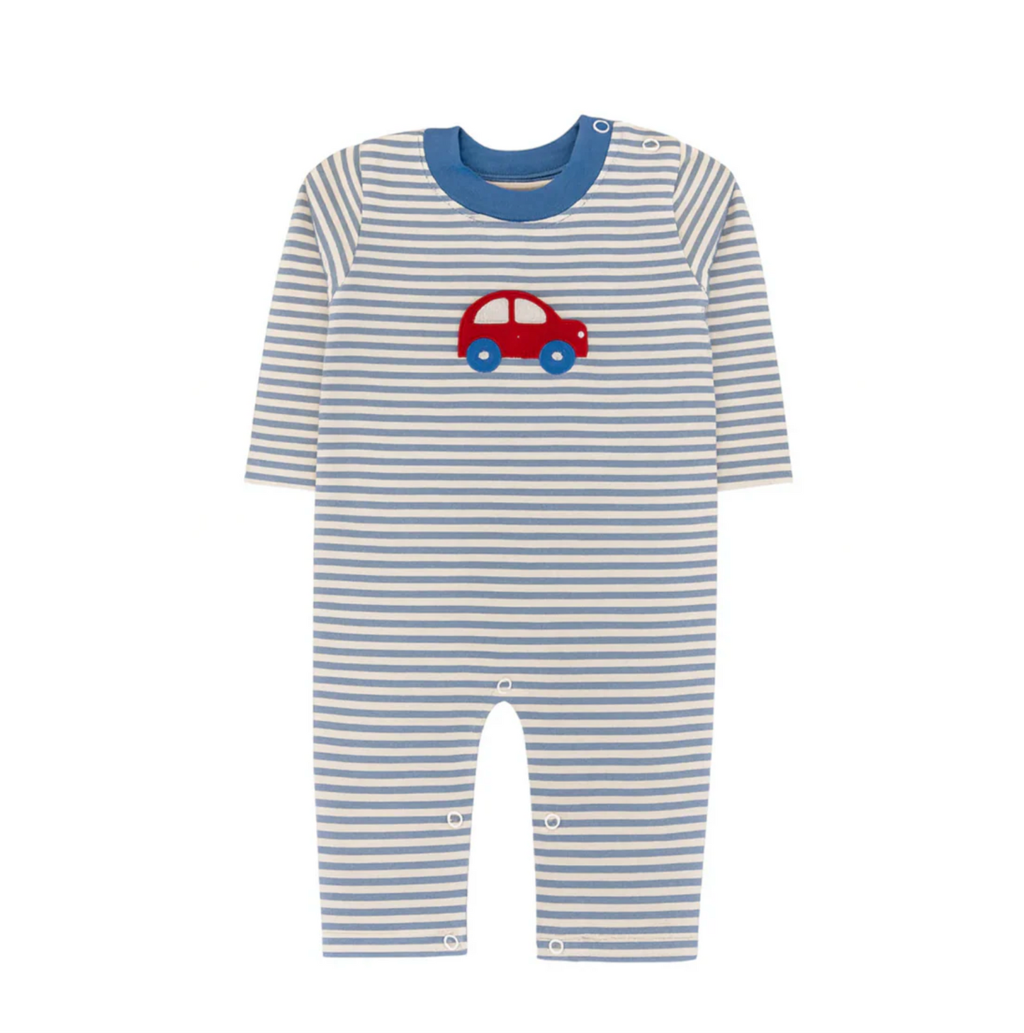 Long Sleeve Striped Applique Romper, Car