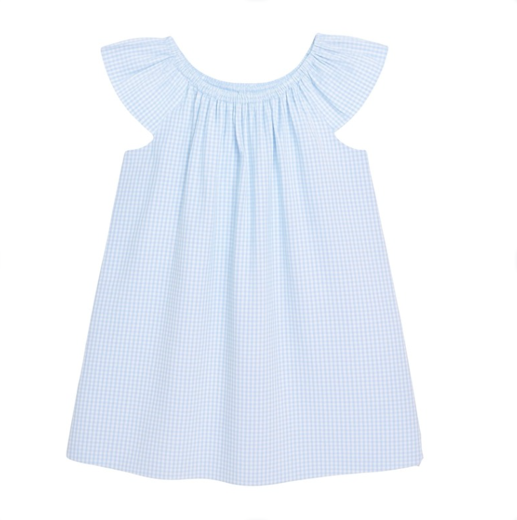 Elaine Blouse, Light Blue Mini Check Seersucker