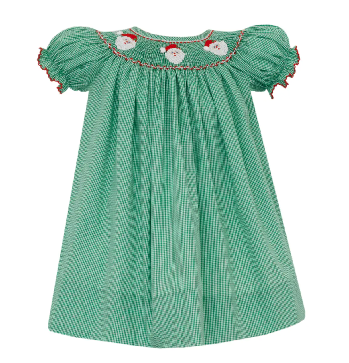 Girl's Santa Green Gingham Bishop Dress