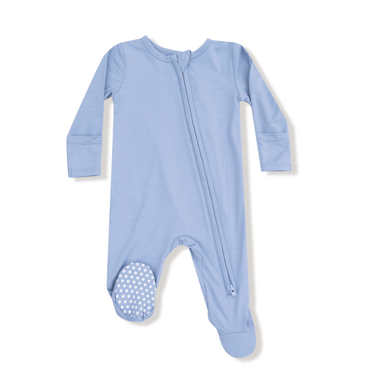Two Way Zipper Footie, Soft Chambray