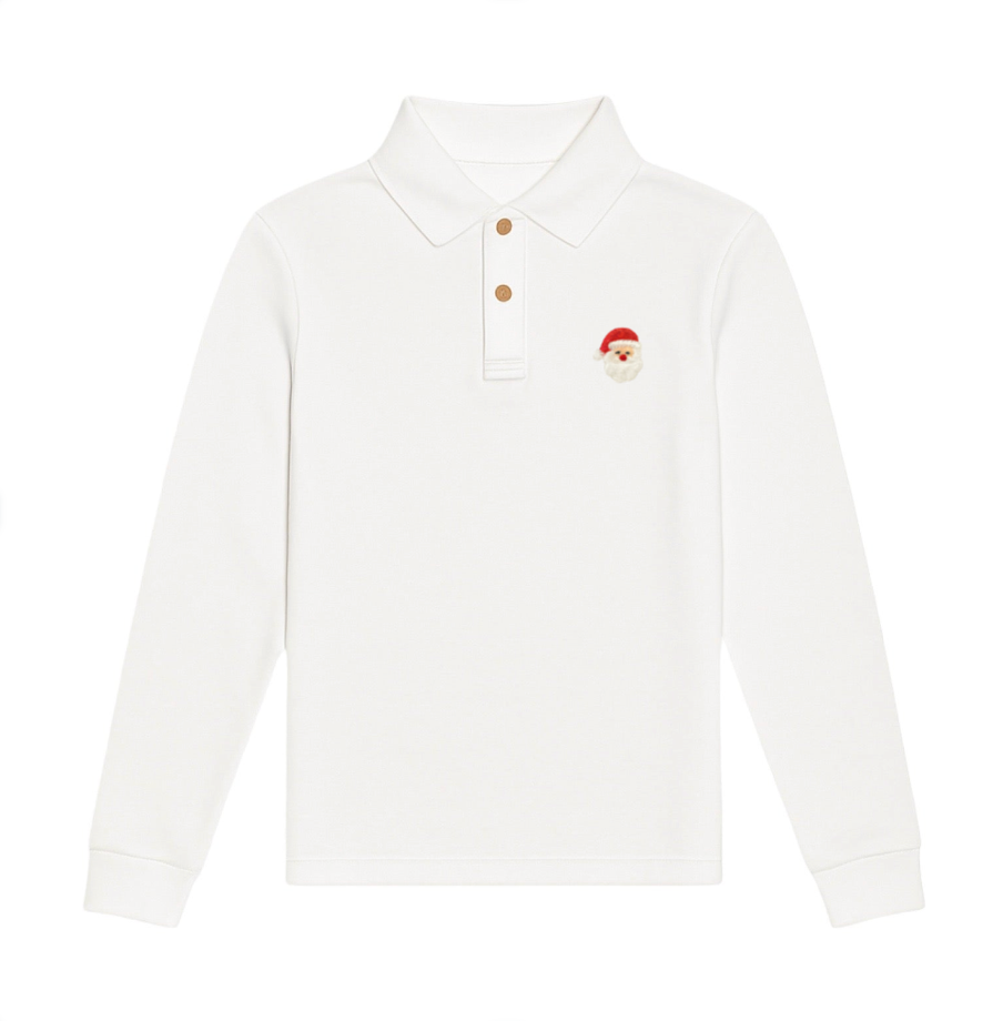 Embroidered Long Sleeve Polo Shirt, Santa