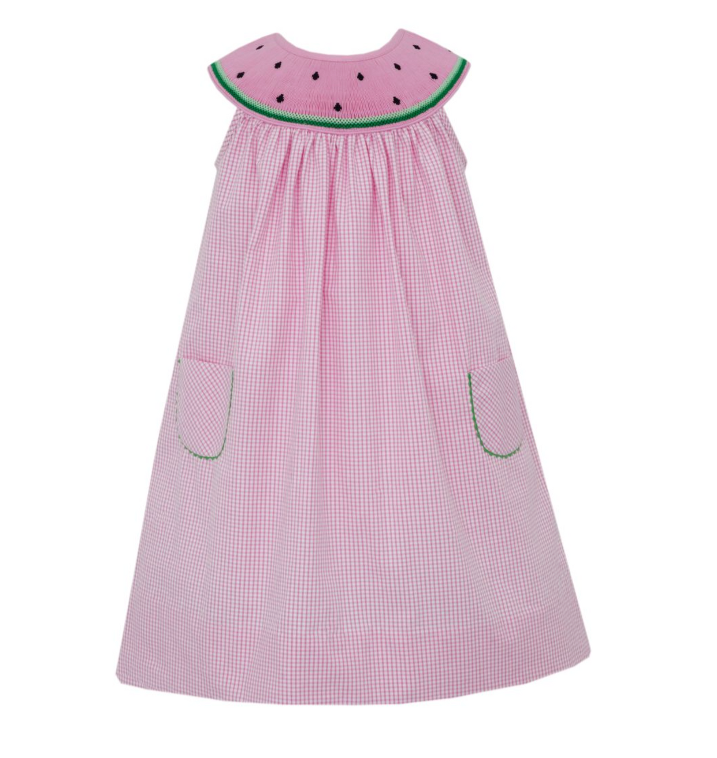Smocked Pink Check Sleeveless Dress, Watermelon