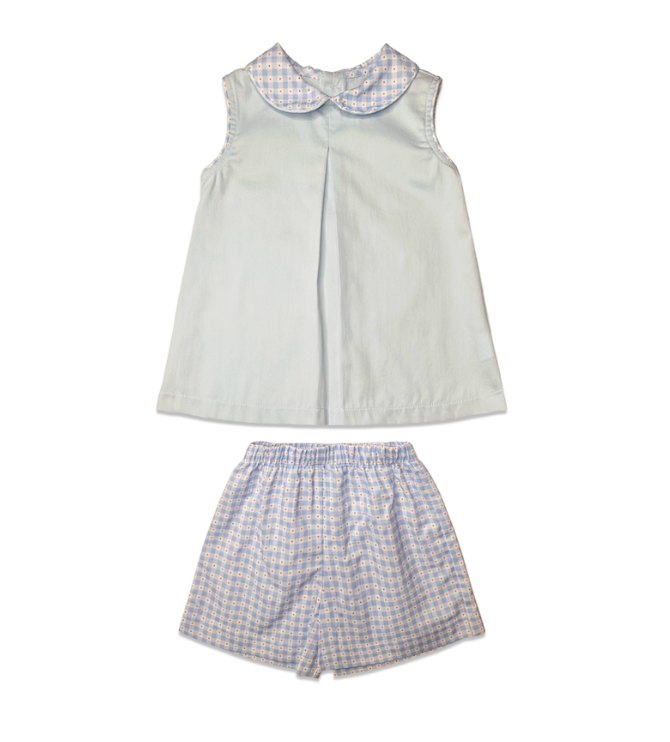 Sleeveless Peter Pan Short Set, Patriotitc Plaid