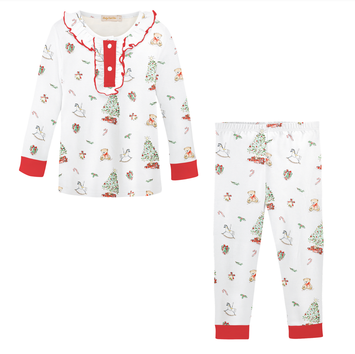 Ruffled Printed Pajamas, Christmas Tree