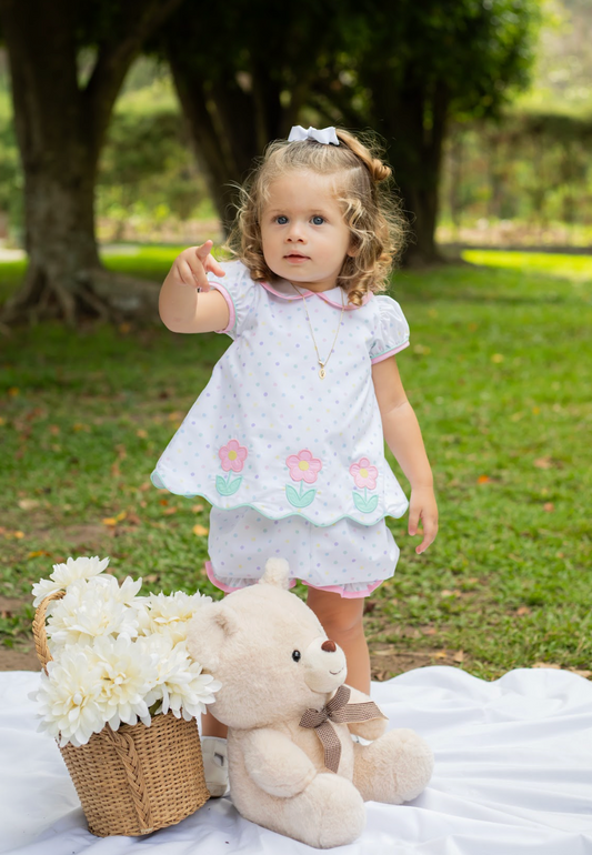 Flowers Bloomer Set, Multicolor Polka Dots