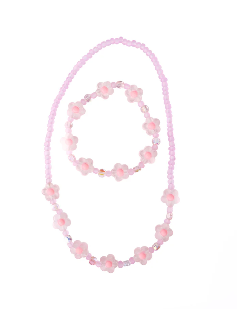 Pink Crystal Blooms Necklace & Bracelet Set