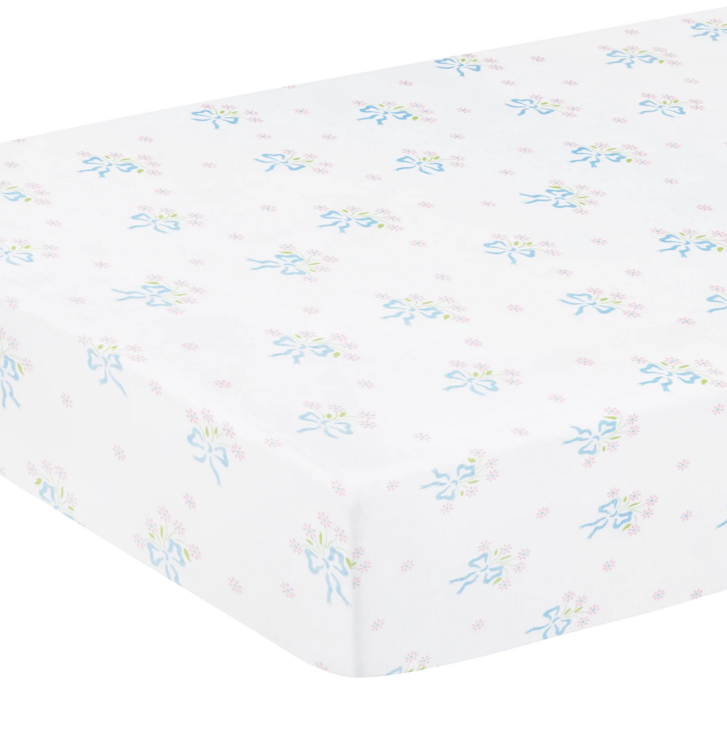 Pima Crib Sheet - Blue Bow Bouquet