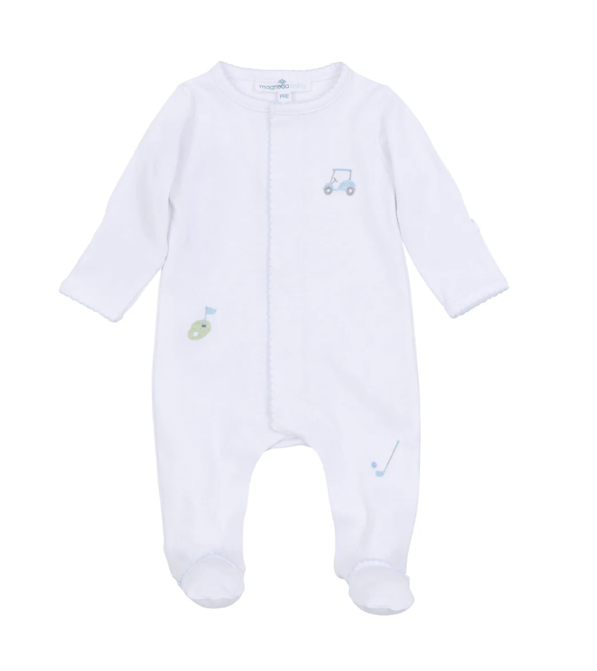 Tiny Tee Time Blue Embroidered Footie