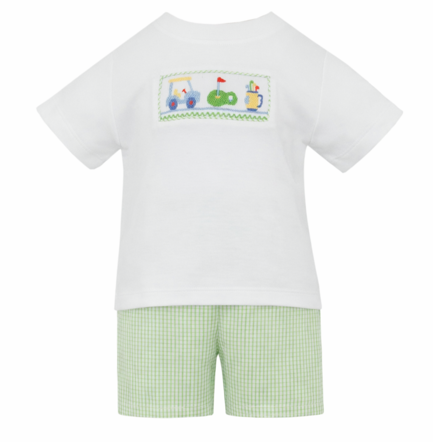 Golf Smocked Green Check Shorts Set