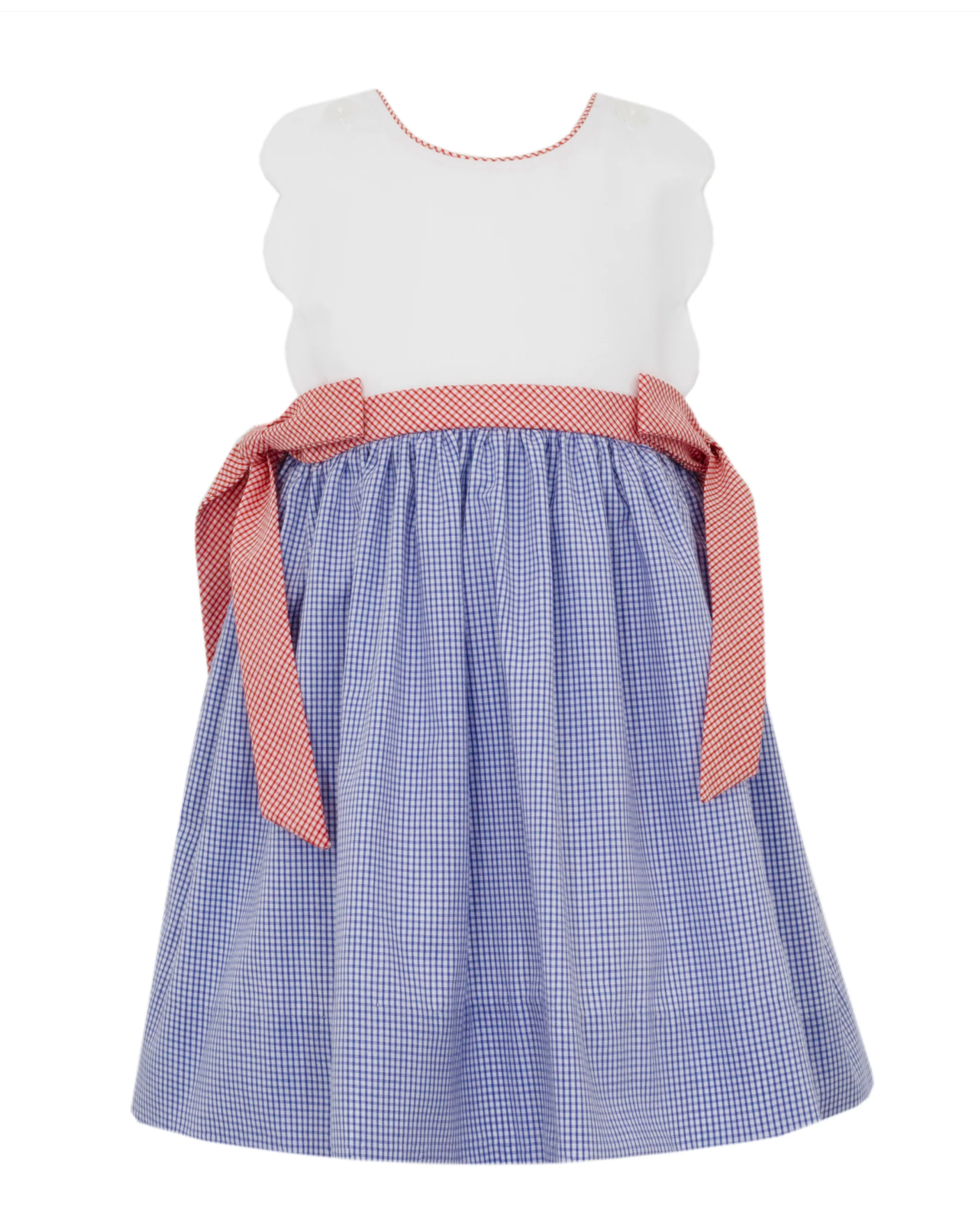 Royal Blue Gingham Scalloped Sundress w/ Red Side Bows