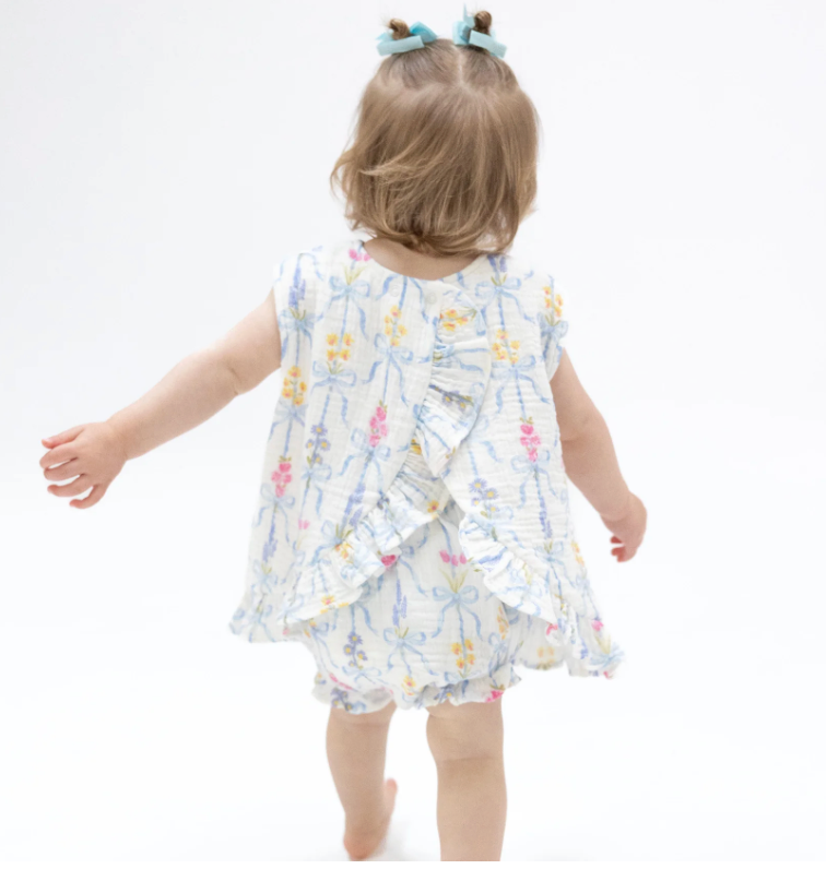 Ribbon Bouquets Ruffle Back Top And Bloomer