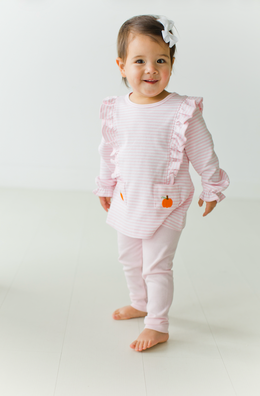 Long Sleeve Ruffle Striped Top, Pumpkin