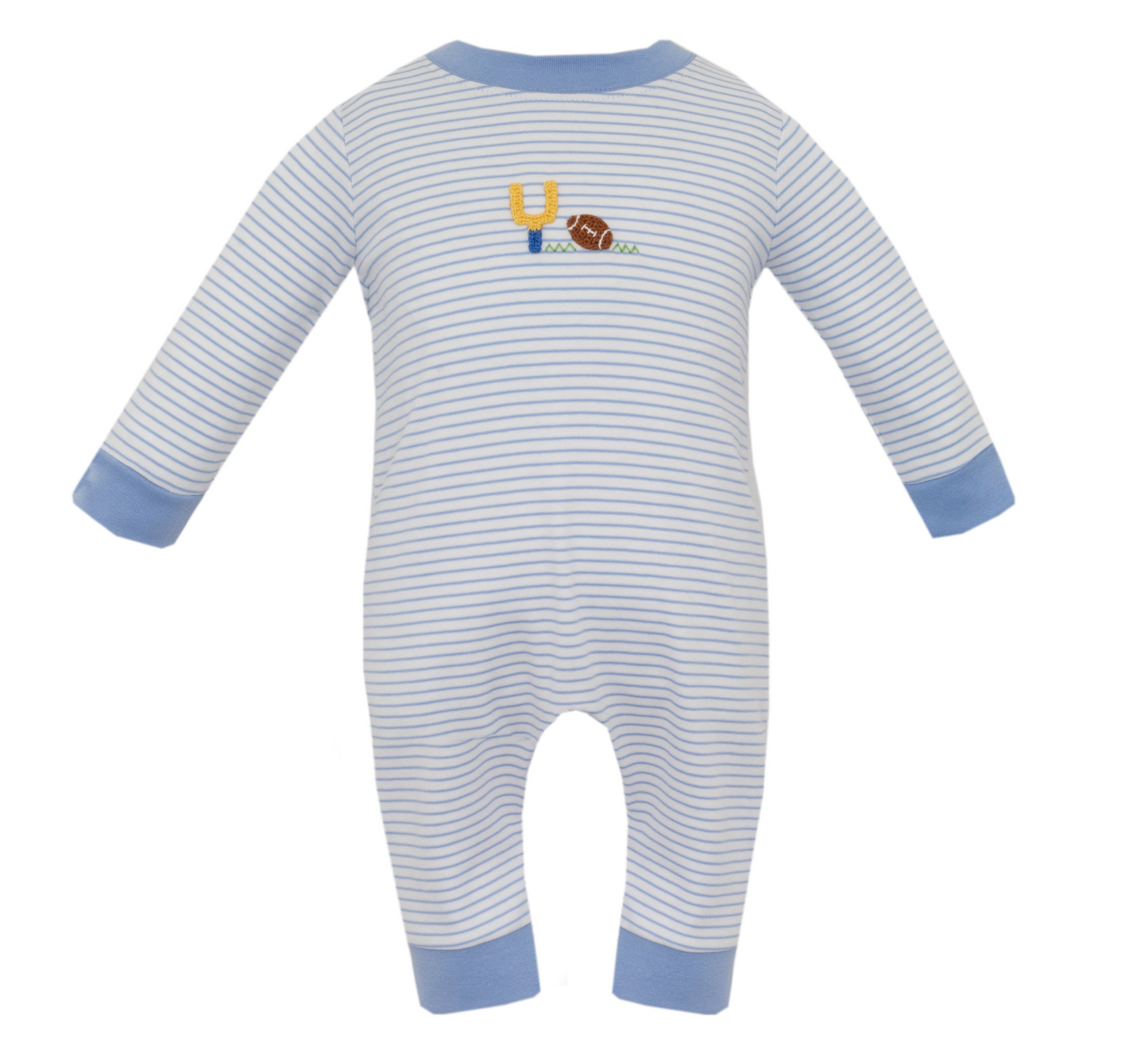 Boy's Long Sleeve Pima Striped Romper, Crochet Football