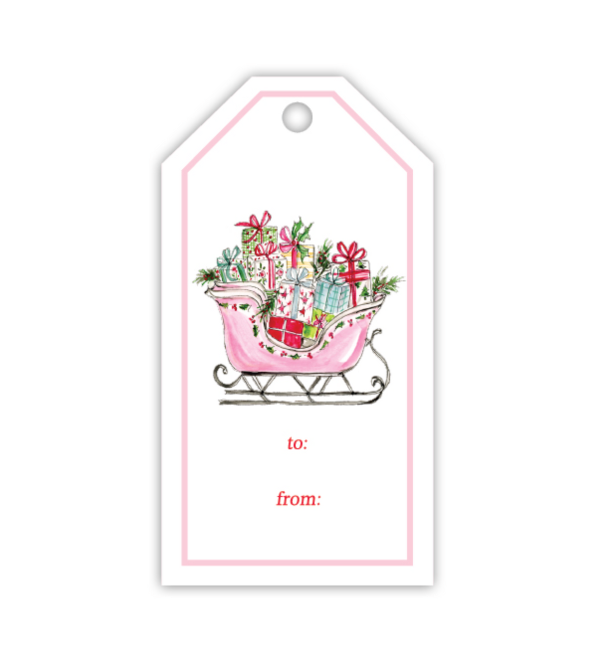 Gift Tag, Pink Sleigh Full Of Presents