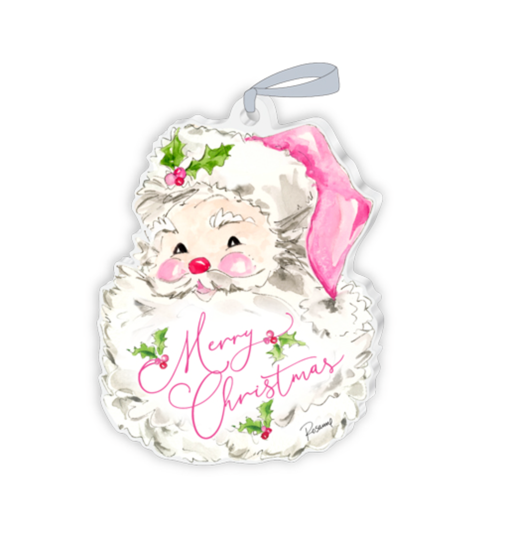 Classic Pink Santa Face Acrylic Ornament