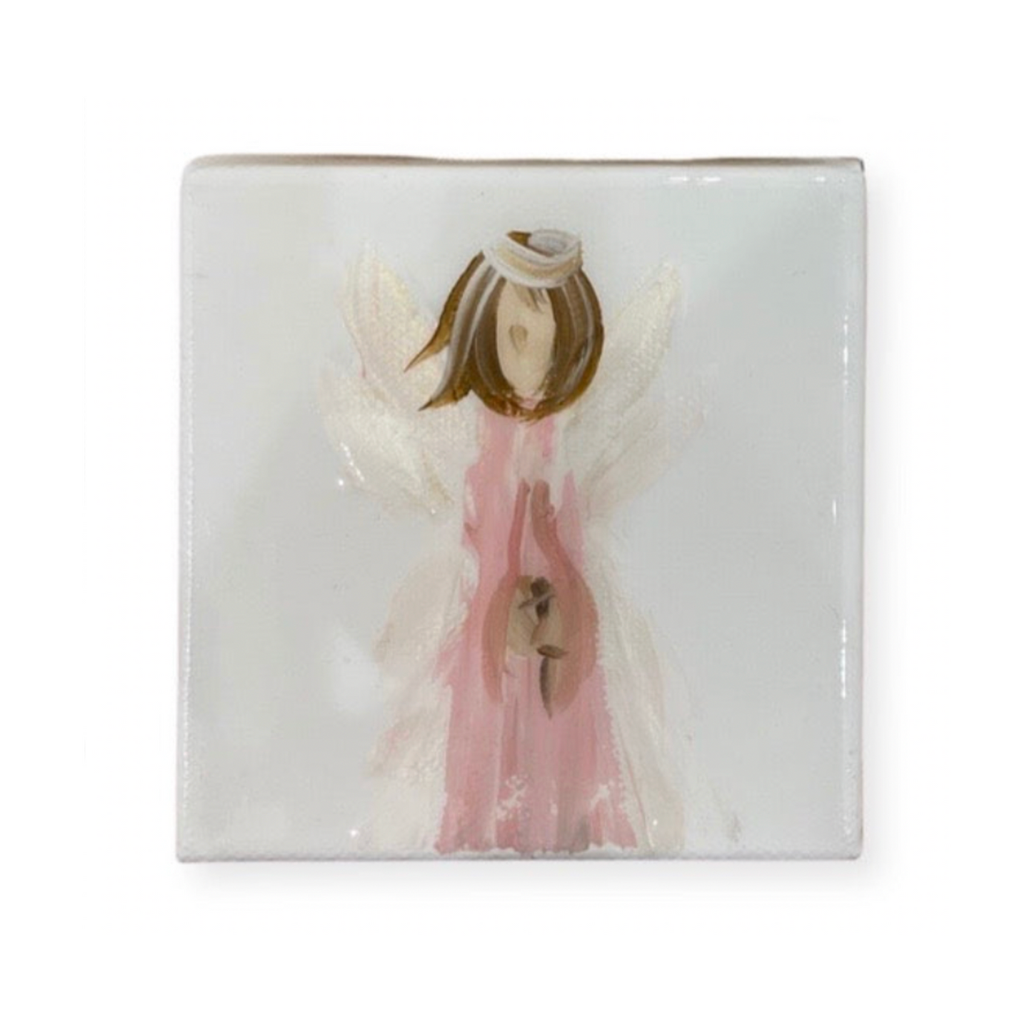 Angel Canvas, Little Girl with Brunette Hair, Pink Dress
