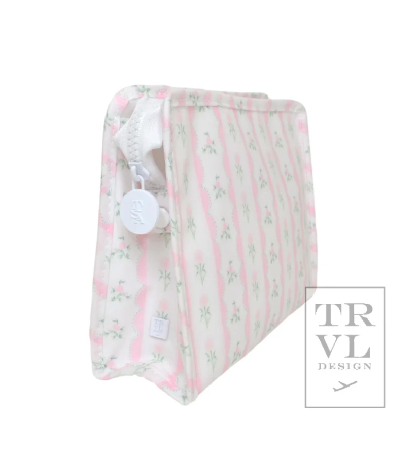 Medium Roadie Zip Pouch, Ribbon Floral Pink